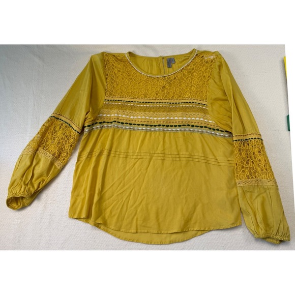 Blank London Tops - Blank London Yellow Crochet Lace Embroidered Boho Blouse Womens Large Mustard
